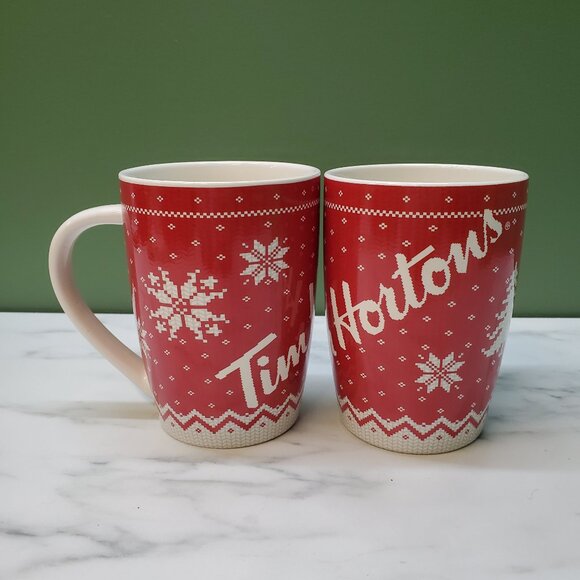 Mug - 2015 Limited Edition Tim Hortons Sweater Red Holiday 2 pack - Picture 1 of 9